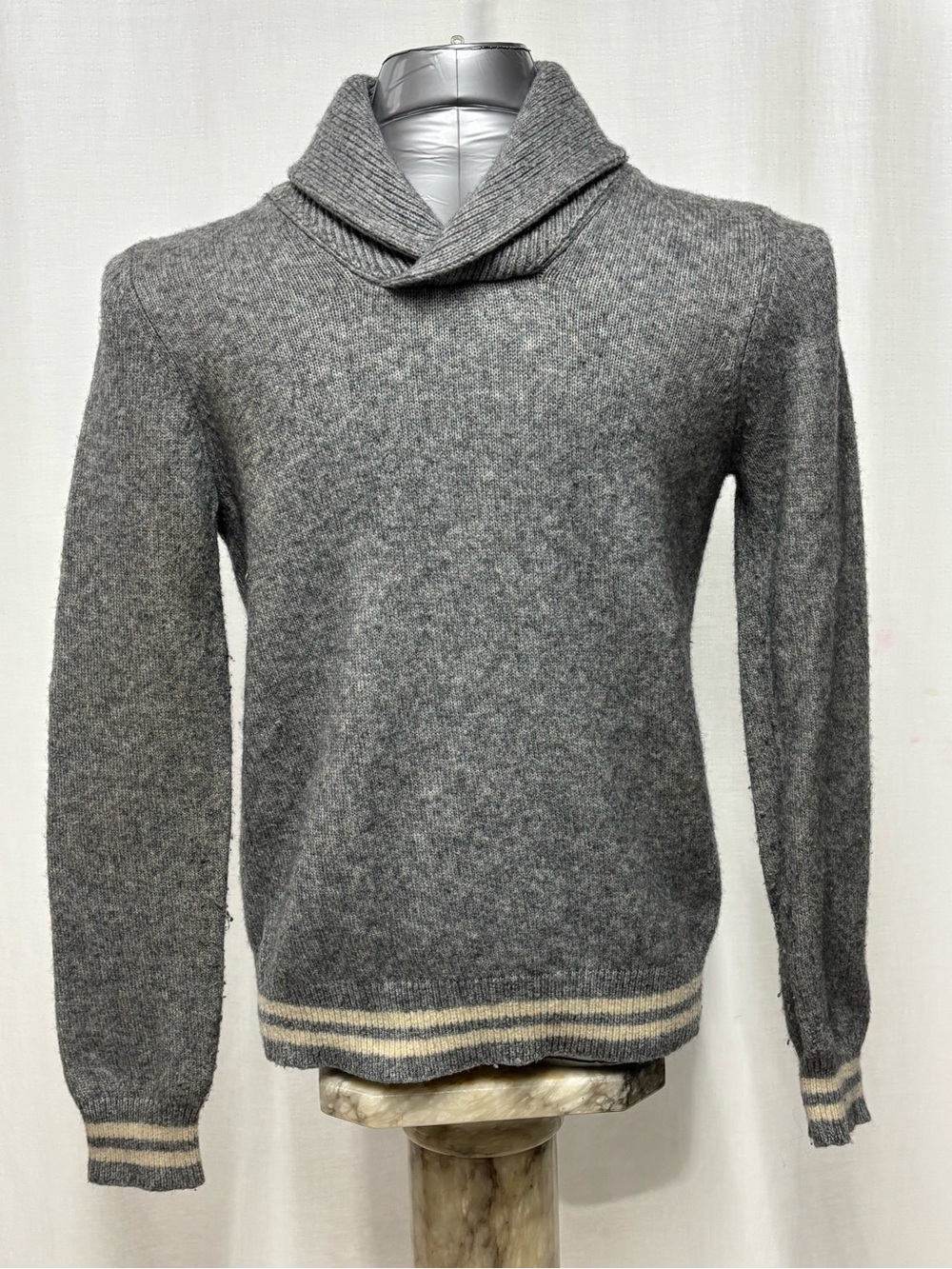Abercrombie & Fitch Men's Gray Shawl Turtleneck Sweater with Cream Stripe LG 431